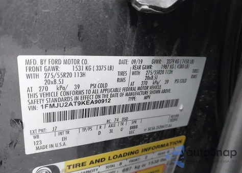 2019 Ford Expedition Limited из США, поврежденный, VIN 1FMJU2AT9KEA90912